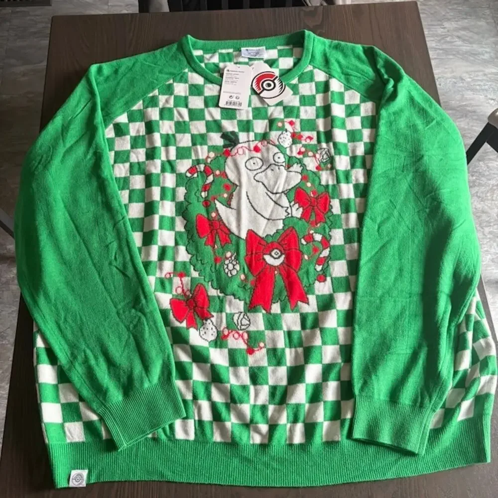 Pokemon Center PsyDuck the Halls Green/White Ugly Christmas Sweater 4XL NWT